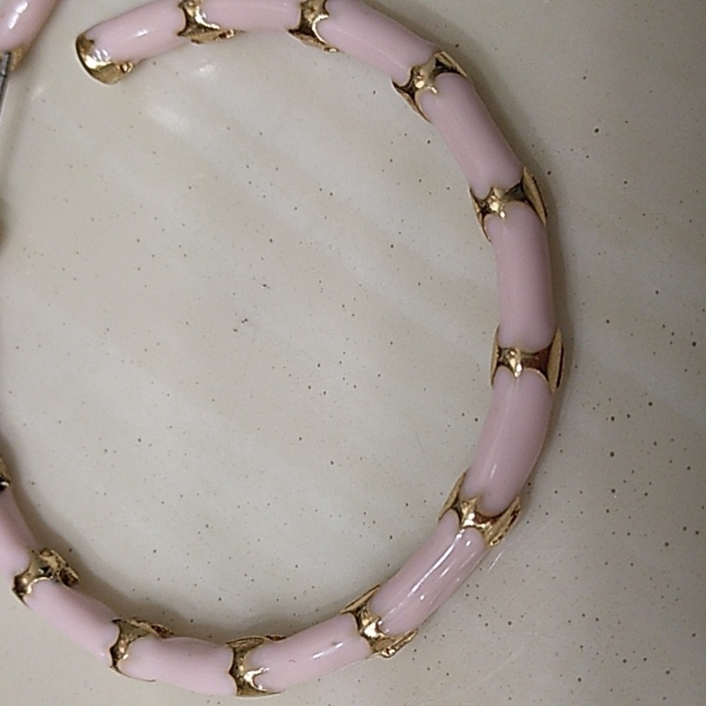 Pink and Gold Striped Hoop Earrings - Picture 3 of 3